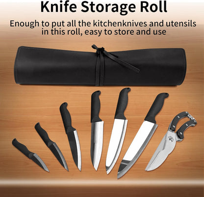 Knife Roll Bag Genuine Leather,Chefs Professional 5 Knives and Cookware,Perfect for The Traveling Chef,Travel Tool Roll Pouch,No Tools Included
