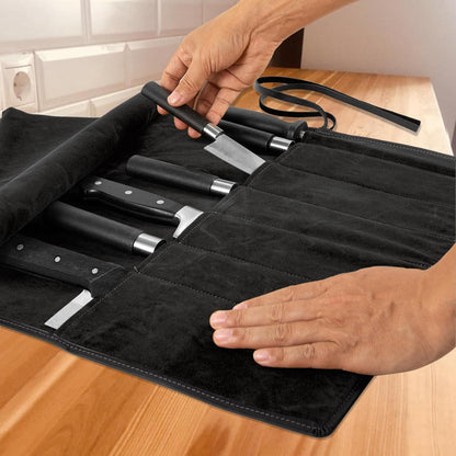 Knife Roll Bag Genuine Leather,Chefs Professional 5 Knives and Cookware,Perfect for The Traveling Chef,Travel Tool Roll Pouch,No Tools Included