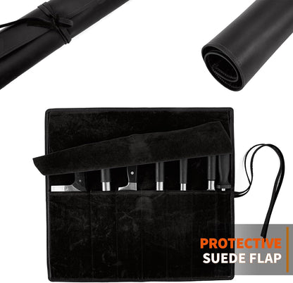 Knife Roll Bag Genuine Leather,Chefs Professional 5 Knives and Cookware,Perfect for The Traveling Chef,Travel Tool Roll Pouch,No Tools Included