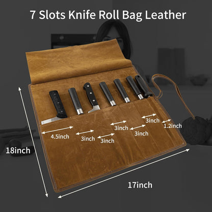 Knife Roll Bag Genuine Leather,Chefs Professional 5 Knives and Cookware,Perfect for The Traveling Chef,Travel Tool Roll Pouch,No Tools Included