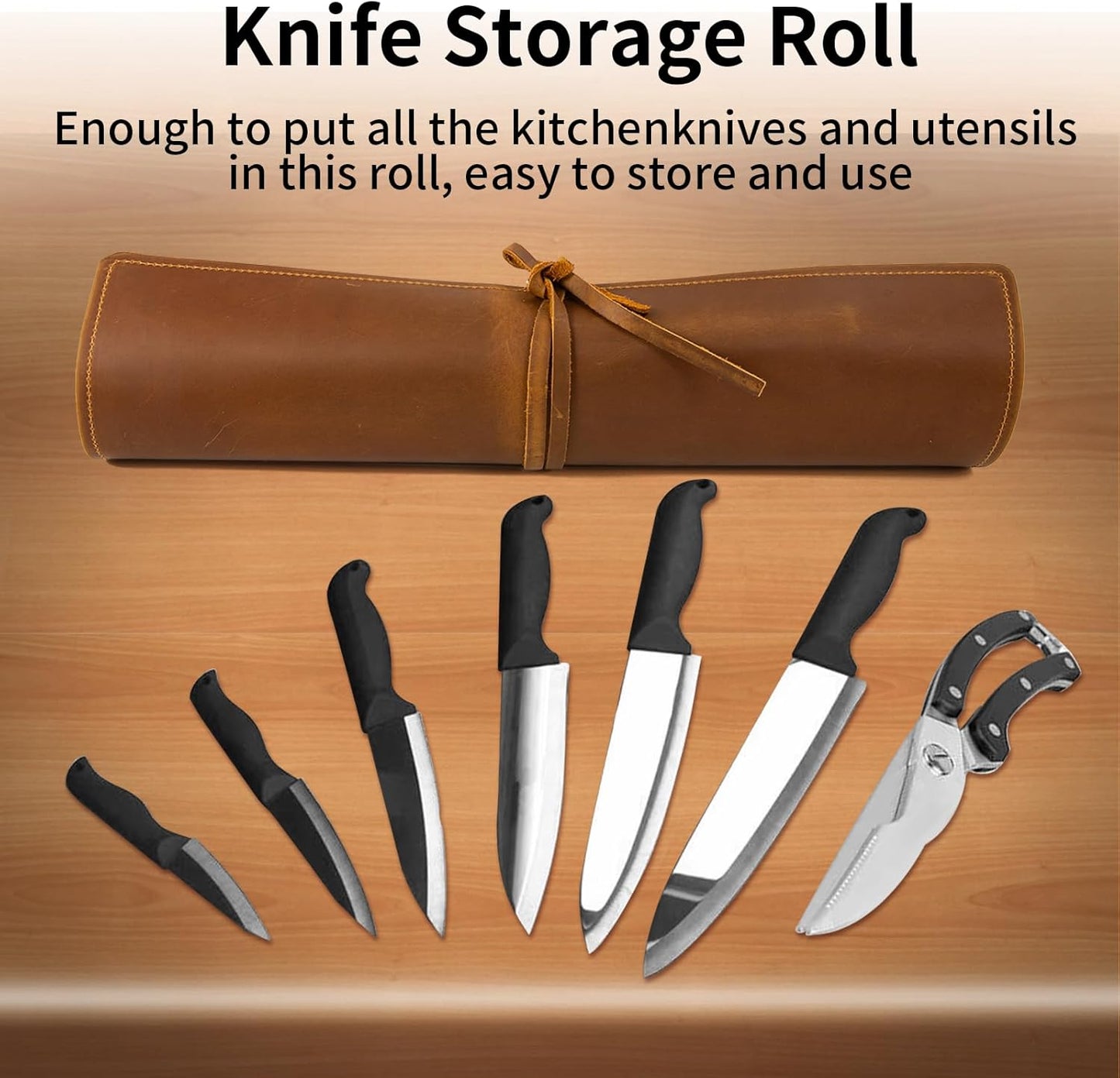 Knife Roll Bag Genuine Leather,Chefs Professional 5 Knives and Cookware,Perfect for The Traveling Chef,Travel Tool Roll Pouch,No Tools Included