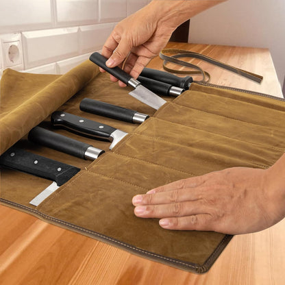Knife Roll Bag Genuine Leather,Chefs Professional 5 Knives and Cookware,Perfect for The Traveling Chef,Travel Tool Roll Pouch,No Tools Included