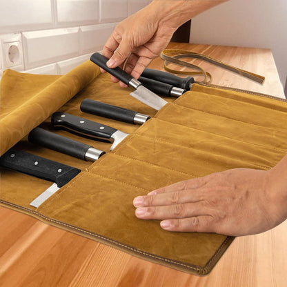 Knife Roll Bag Genuine Leather,Chefs Professional 5 Knives and Cookware,Perfect for The Traveling Chef,Travel Tool Roll Pouch,No Tools Included