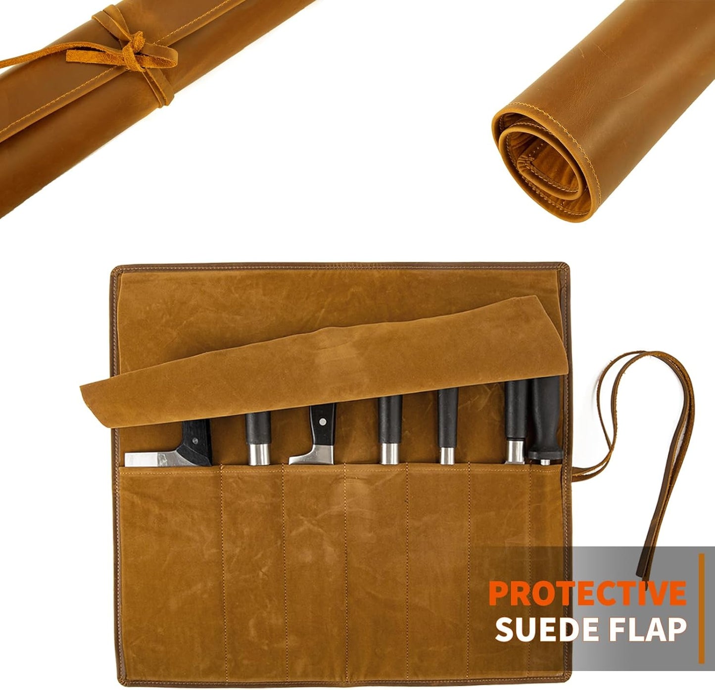 Knife Roll Bag Genuine Leather,Chefs Professional 5 Knives and Cookware,Perfect for The Traveling Chef,Travel Tool Roll Pouch,No Tools Included