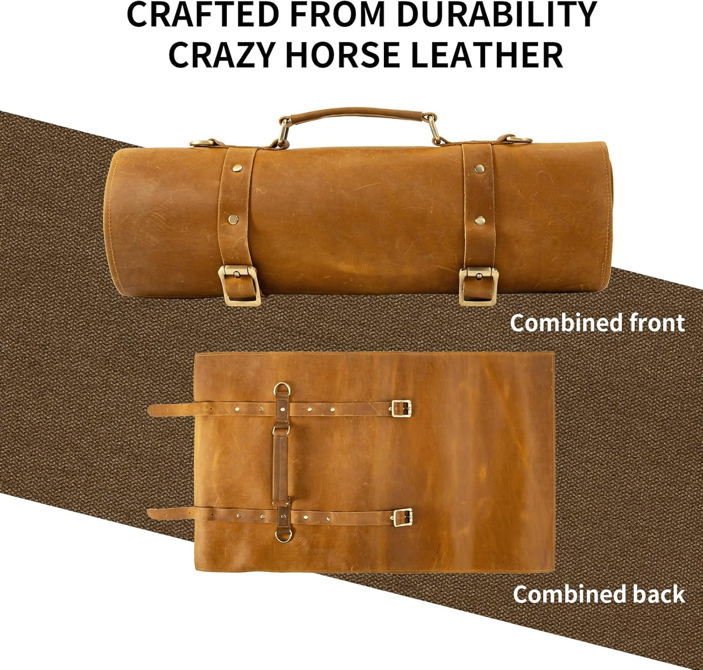 Knife Roll Bag Genuine Leather,Chefs Professional 5 Knives and Cookware,Perfect for The Traveling Chef,Travel Tool Roll Pouch,No Tools Included