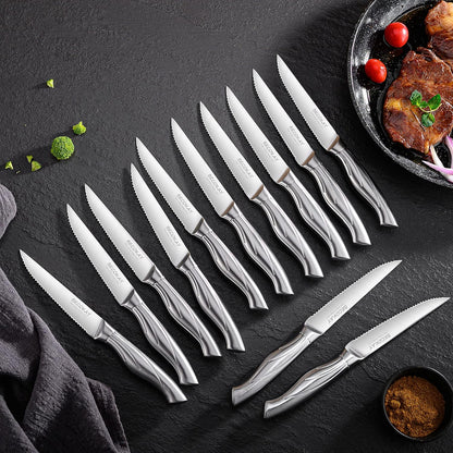 Steak Knives Set of 8, German Steel Serrated Steak Knives with Ergonomically Designed Soft Touch Handle (Black)