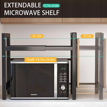 Microwave Stand Countertop Microwave Shelf Rack, Heavy Duty Microwave Shelf with Cutting Boards Stand, Knife Rack and Chopstick Holder, Kitchen Shelves Organizer Holds 55lbs, 6 Hooks (2-Tier)