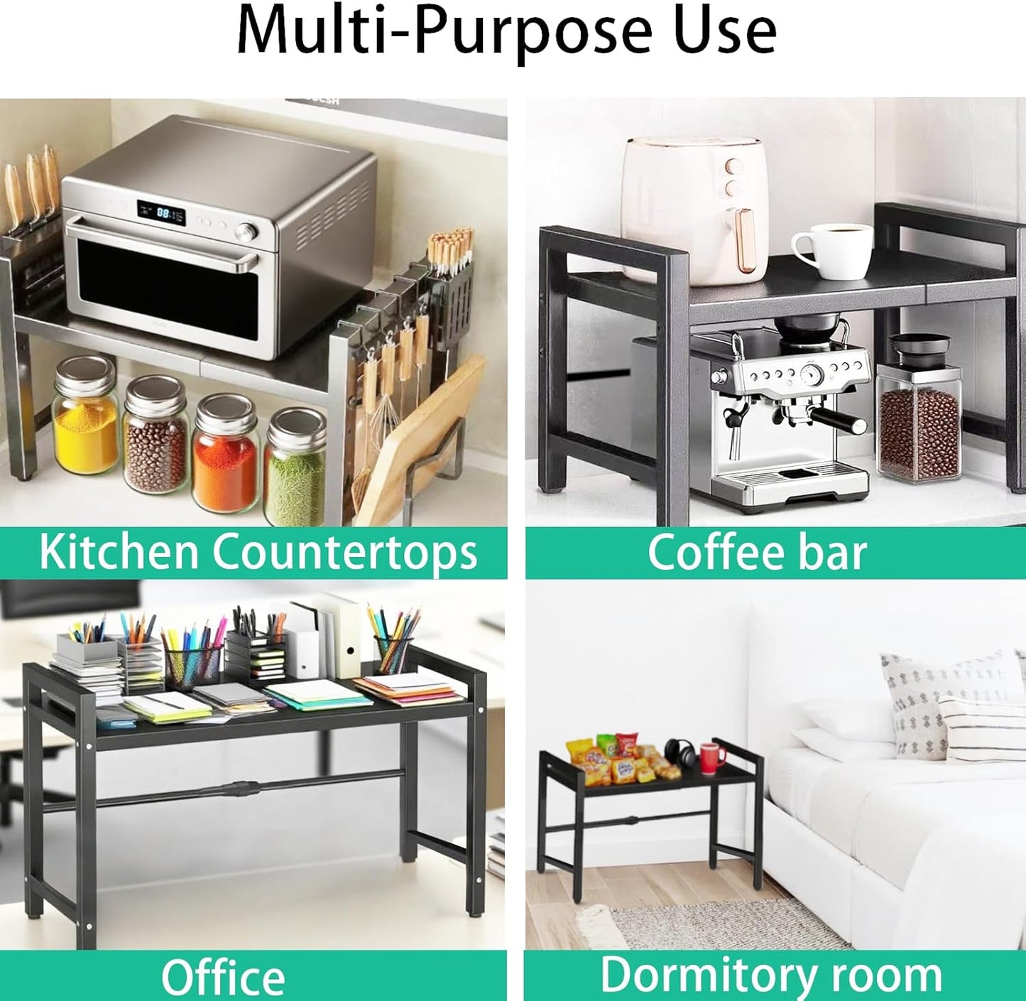Microwave Stand Countertop Microwave Shelf Rack, Heavy Duty Microwave Shelf with Cutting Boards Stand, Knife Rack and Chopstick Holder, Kitchen Shelves Organizer Holds 55lbs, 6 Hooks (2-Tier)