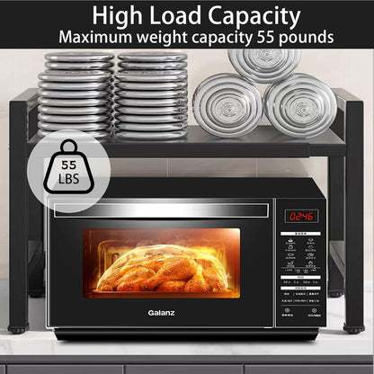 Microwave Stand Countertop Microwave Shelf Rack, Heavy Duty Microwave Shelf with Cutting Boards Stand, Knife Rack and Chopstick Holder, Kitchen Shelves Organizer Holds 55lbs, 6 Hooks (2-Tier)