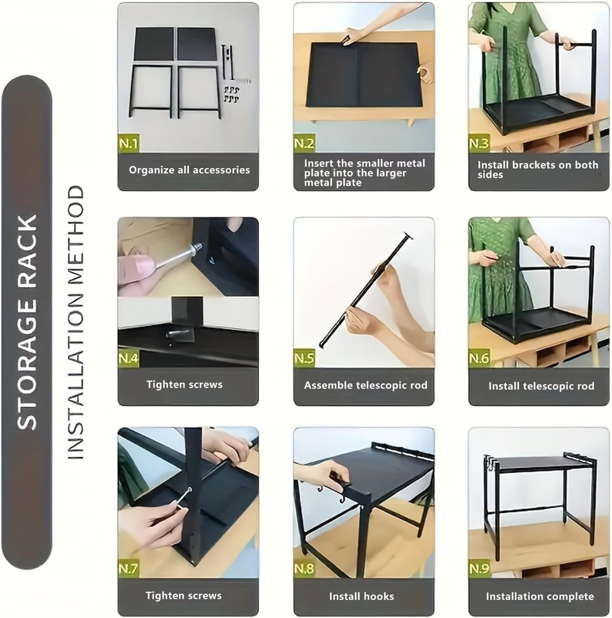 Microwave Stand Countertop Microwave Shelf Rack, Heavy Duty Microwave Shelf with Cutting Boards Stand, Knife Rack and Chopstick Holder, Kitchen Shelves Organizer Holds 55lbs, 6 Hooks (2-Tier)