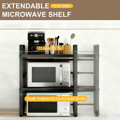 Microwave Stand Countertop Microwave Shelf Rack, Heavy Duty Microwave Shelf with Cutting Boards Stand, Knife Rack and Chopstick Holder, Kitchen Shelves Organizer Holds 55lbs, 6 Hooks (2-Tier)