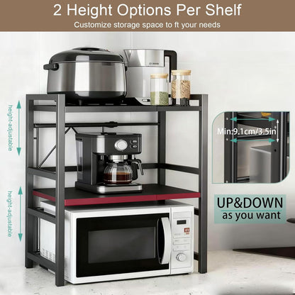 Microwave Stand Countertop Microwave Shelf Rack, Heavy Duty Microwave Shelf with Cutting Boards Stand, Knife Rack and Chopstick Holder, Kitchen Shelves Organizer Holds 55lbs, 6 Hooks (2-Tier)