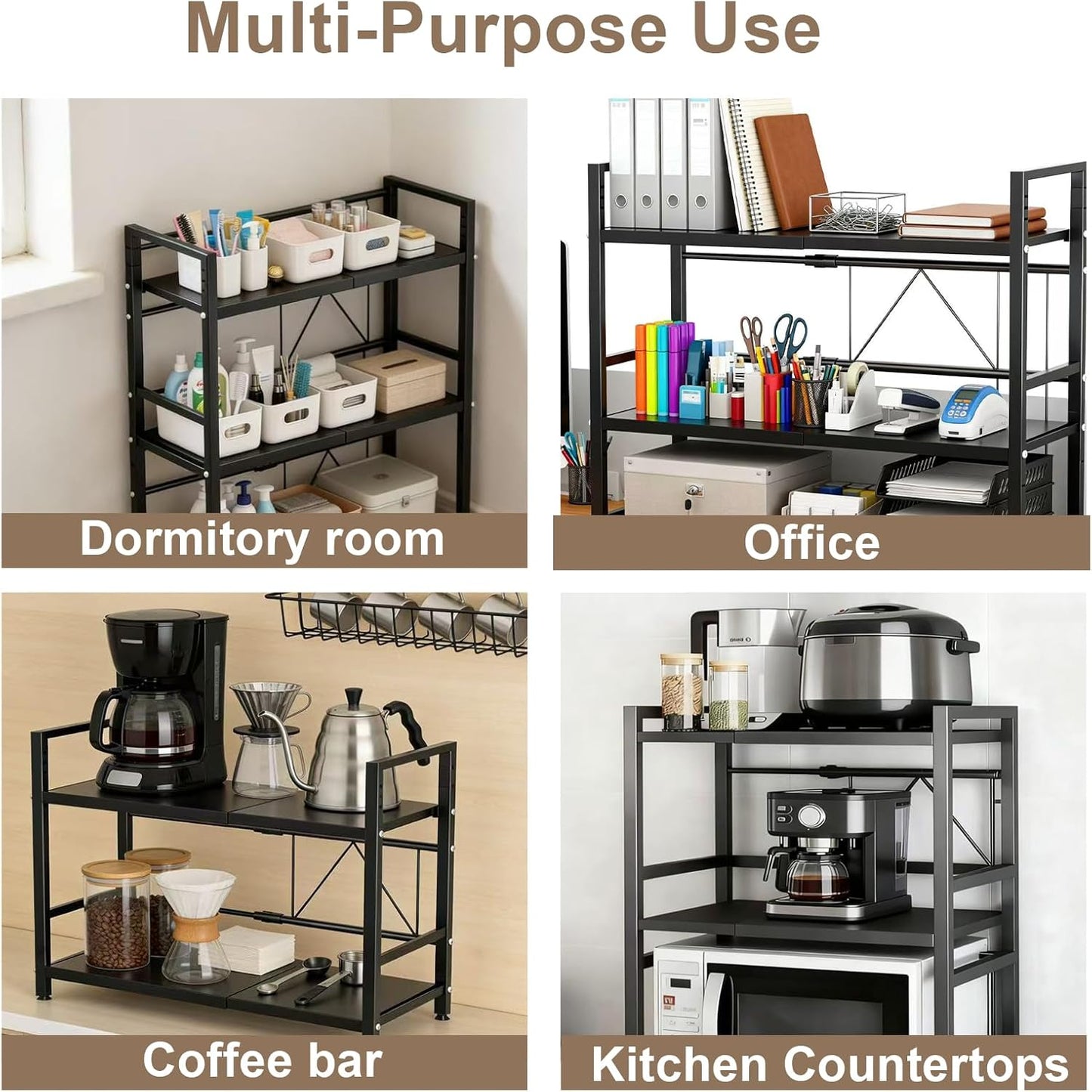 Microwave Stand Countertop Microwave Shelf Rack, Heavy Duty Microwave Shelf with Cutting Boards Stand, Knife Rack and Chopstick Holder, Kitchen Shelves Organizer Holds 55lbs, 6 Hooks (2-Tier)