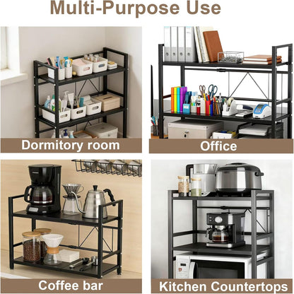 Microwave Stand Countertop Microwave Shelf Rack, Heavy Duty Microwave Shelf with Cutting Boards Stand, Knife Rack and Chopstick Holder, Kitchen Shelves Organizer Holds 55lbs, 6 Hooks (2-Tier)