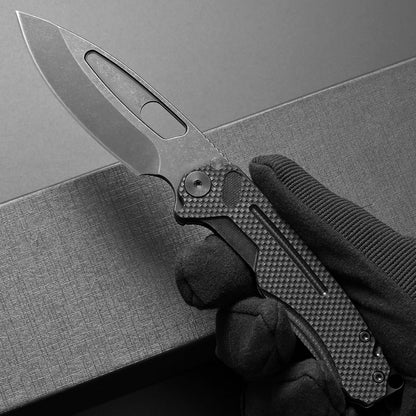 Ccanku C1136 Folding Knife,D2 Steel Blade+ G10&Steel Handle EDC Tool,Outdoor Hunting Camping Knife(Black)
