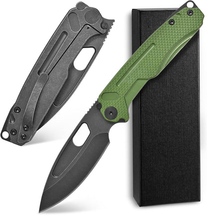 Ccanku C1136 Folding Knife,D2 Steel Blade+ G10&Steel Handle EDC Tool,Outdoor Hunting Camping Knife(Black)