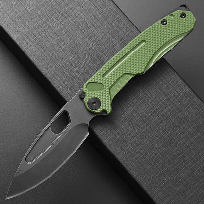 Ccanku C1136 Folding Knife,D2 Steel Blade+ G10&Steel Handle EDC Tool,Outdoor Hunting Camping Knife(Black)