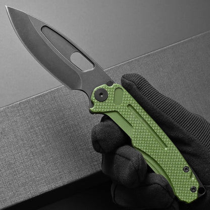 Ccanku C1136 Folding Knife,D2 Steel Blade+ G10&Steel Handle EDC Tool,Outdoor Hunting Camping Knife(Black)