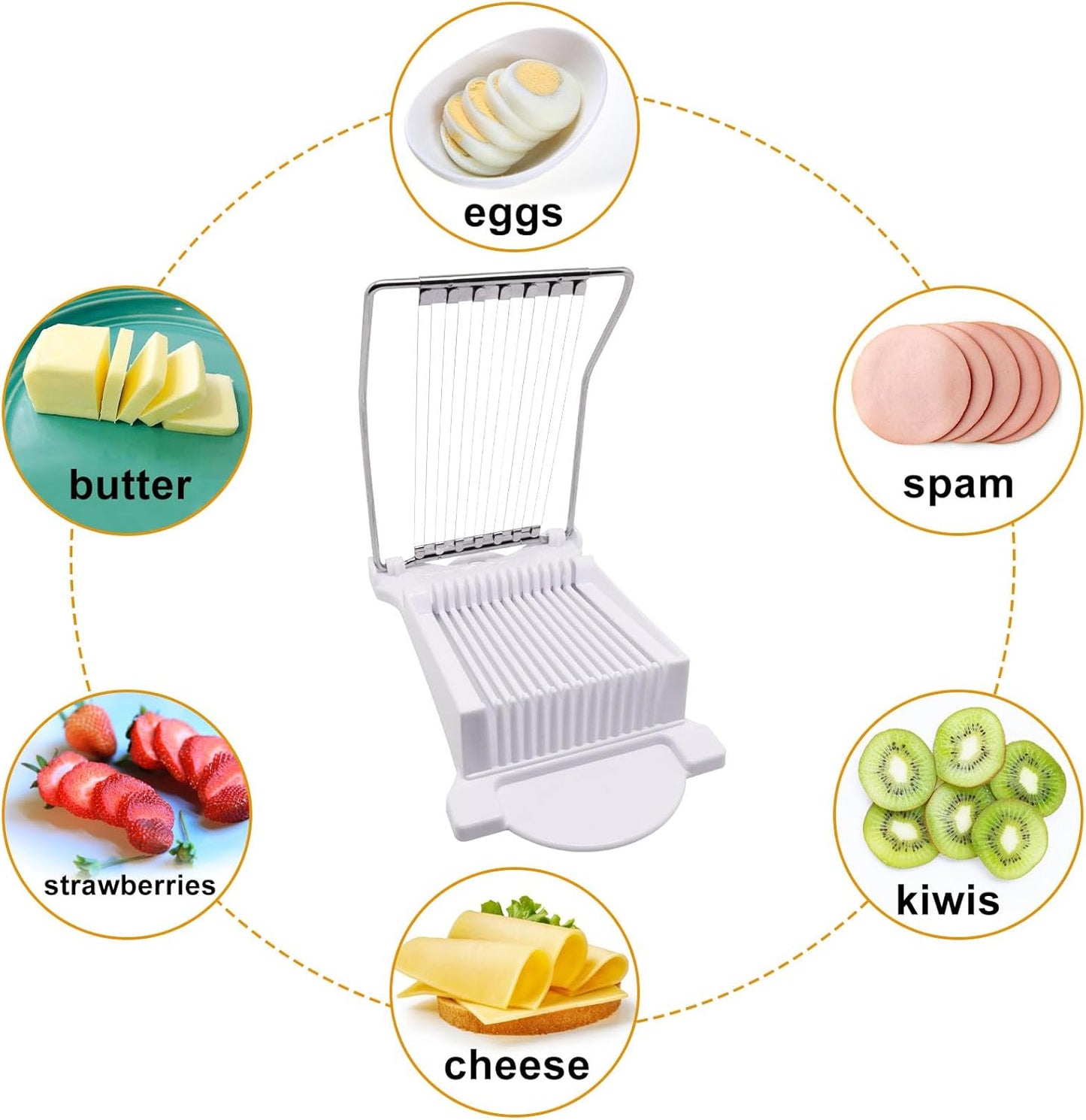 Egg Slicer for Hard Boiled Eggs, Food Slicer with 14 Stainless Steel Wires, Heavy Duty Hard Boiled Egg Cutter, Spam Slicer for Soft Fruit Strawberry Luncheon Meat Home Use (1Pcs, White)
