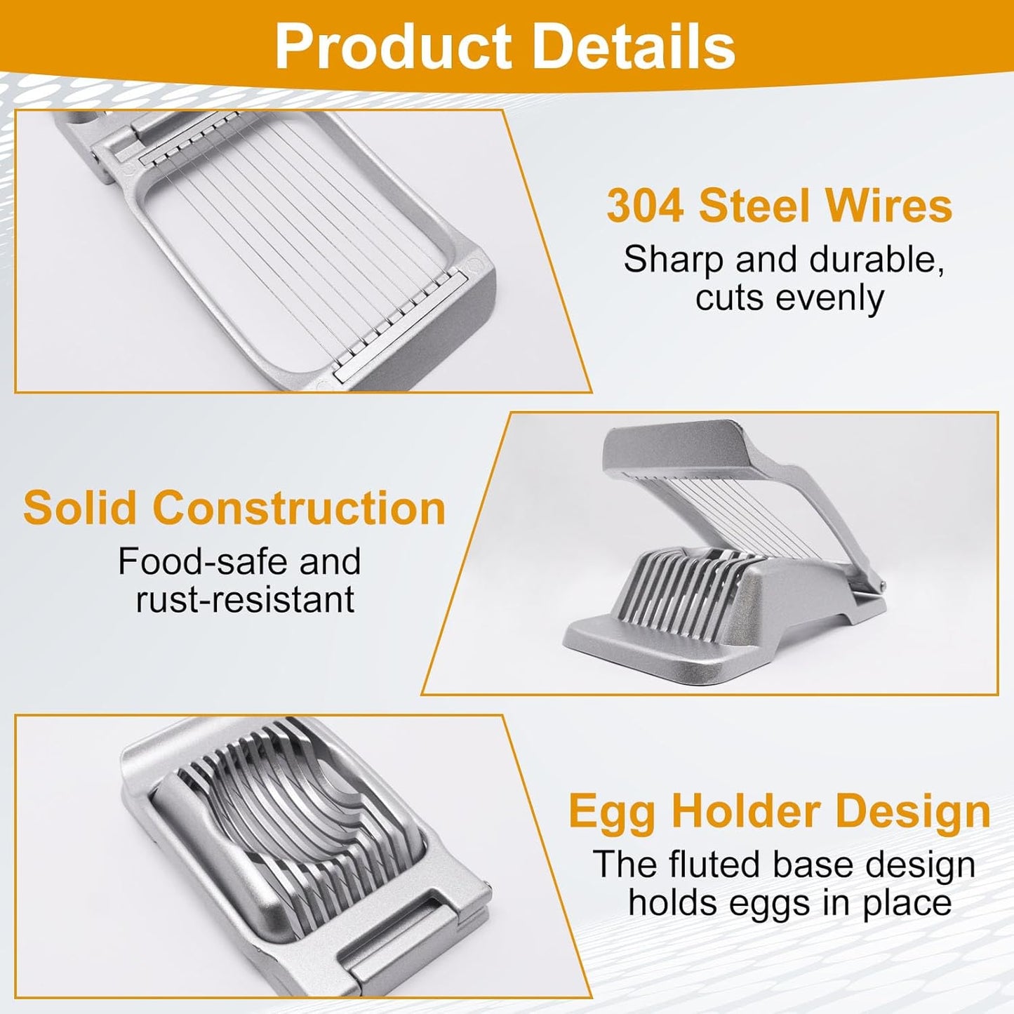 Egg Slicer for Hard Boiled Eggs, Food Slicer with 14 Stainless Steel Wires, Heavy Duty Hard Boiled Egg Cutter, Spam Slicer for Soft Fruit Strawberry Luncheon Meat Home Use (1Pcs, White)