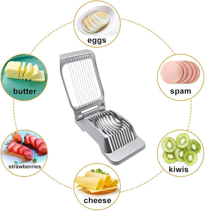 Egg Slicer for Hard Boiled Eggs, Food Slicer with 14 Stainless Steel Wires, Heavy Duty Hard Boiled Egg Cutter, Spam Slicer for Soft Fruit Strawberry Luncheon Meat Home Use (1Pcs, White)