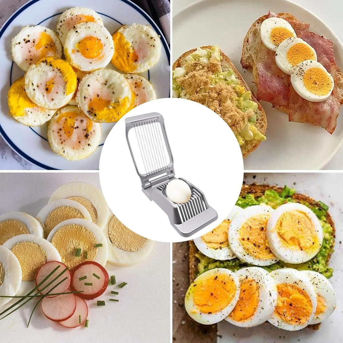 Egg Slicer for Hard Boiled Eggs, Food Slicer with 14 Stainless Steel Wires, Heavy Duty Hard Boiled Egg Cutter, Spam Slicer for Soft Fruit Strawberry Luncheon Meat Home Use (1Pcs, White)