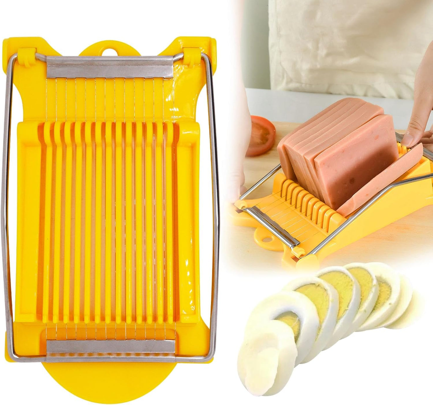 Egg Slicer for Hard Boiled Eggs, Food Slicer with 14 Stainless Steel Wires, Heavy Duty Hard Boiled Egg Cutter, Spam Slicer for Soft Fruit Strawberry Luncheon Meat Home Use (1Pcs, White)