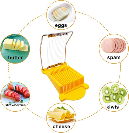 Egg Slicer for Hard Boiled Eggs, Food Slicer with 14 Stainless Steel Wires, Heavy Duty Hard Boiled Egg Cutter, Spam Slicer for Soft Fruit Strawberry Luncheon Meat Home Use (1Pcs, White)