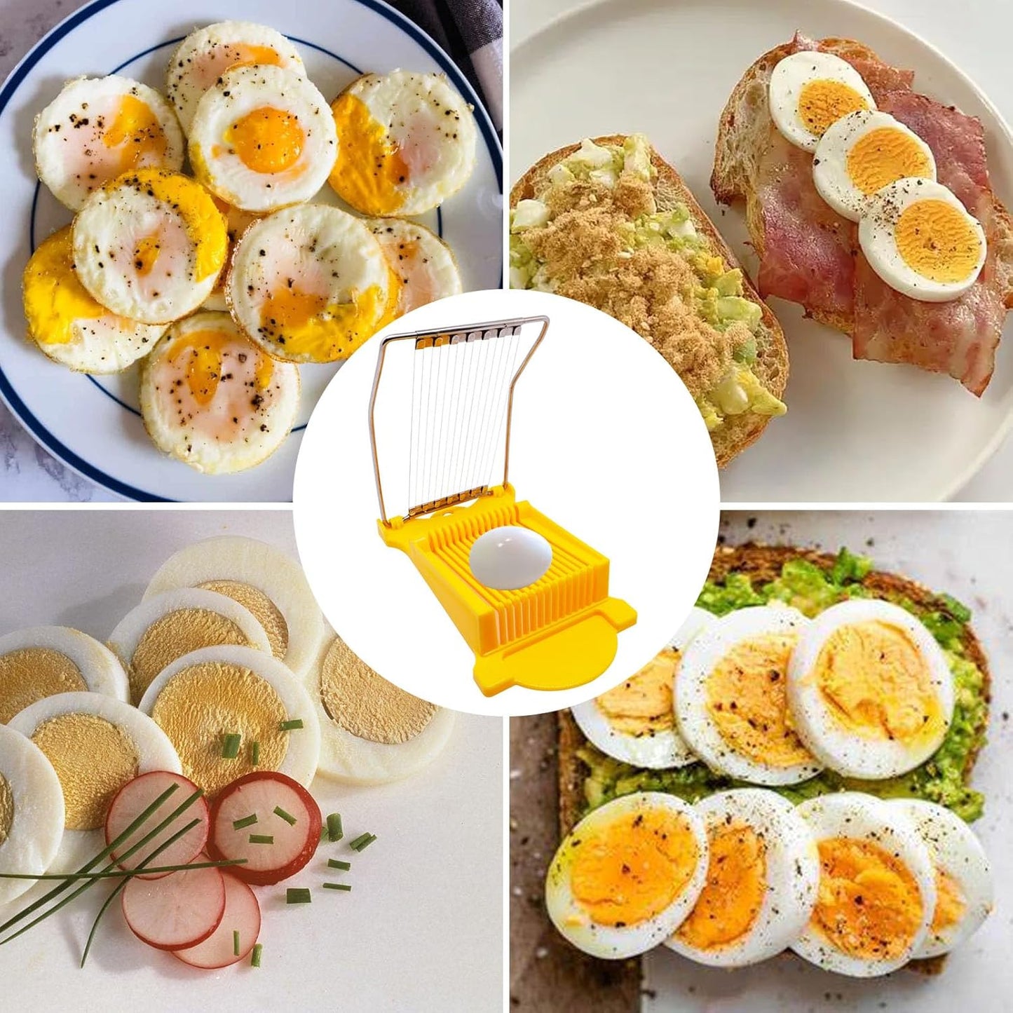 Egg Slicer for Hard Boiled Eggs, Food Slicer with 14 Stainless Steel Wires, Heavy Duty Hard Boiled Egg Cutter, Spam Slicer for Soft Fruit Strawberry Luncheon Meat Home Use (1Pcs, White)