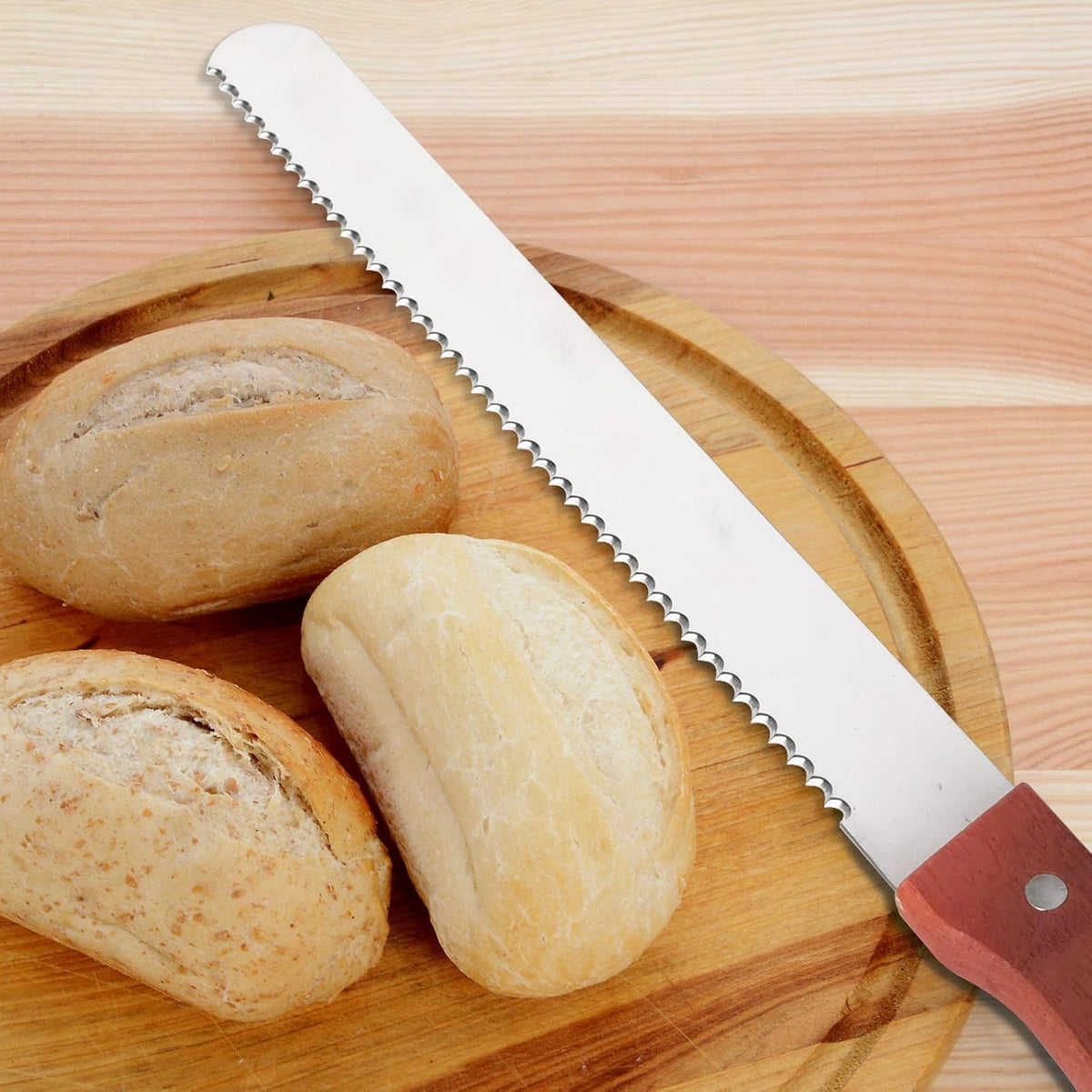 Bread Knife, Stainless Steel Serrated Bread Knife for Homemade Bread, Cakes & Bagels, 10 Inch Kitchens Knifes Saw Breads Cutter, Bagel Sourdough Slicer Knifes with Wooden Handle