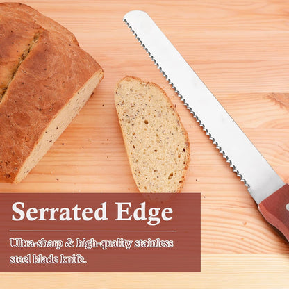 Bread Knife, Stainless Steel Serrated Bread Knife for Homemade Bread, Cakes & Bagels, 10 Inch Kitchens Knifes Saw Breads Cutter, Bagel Sourdough Slicer Knifes with Wooden Handle