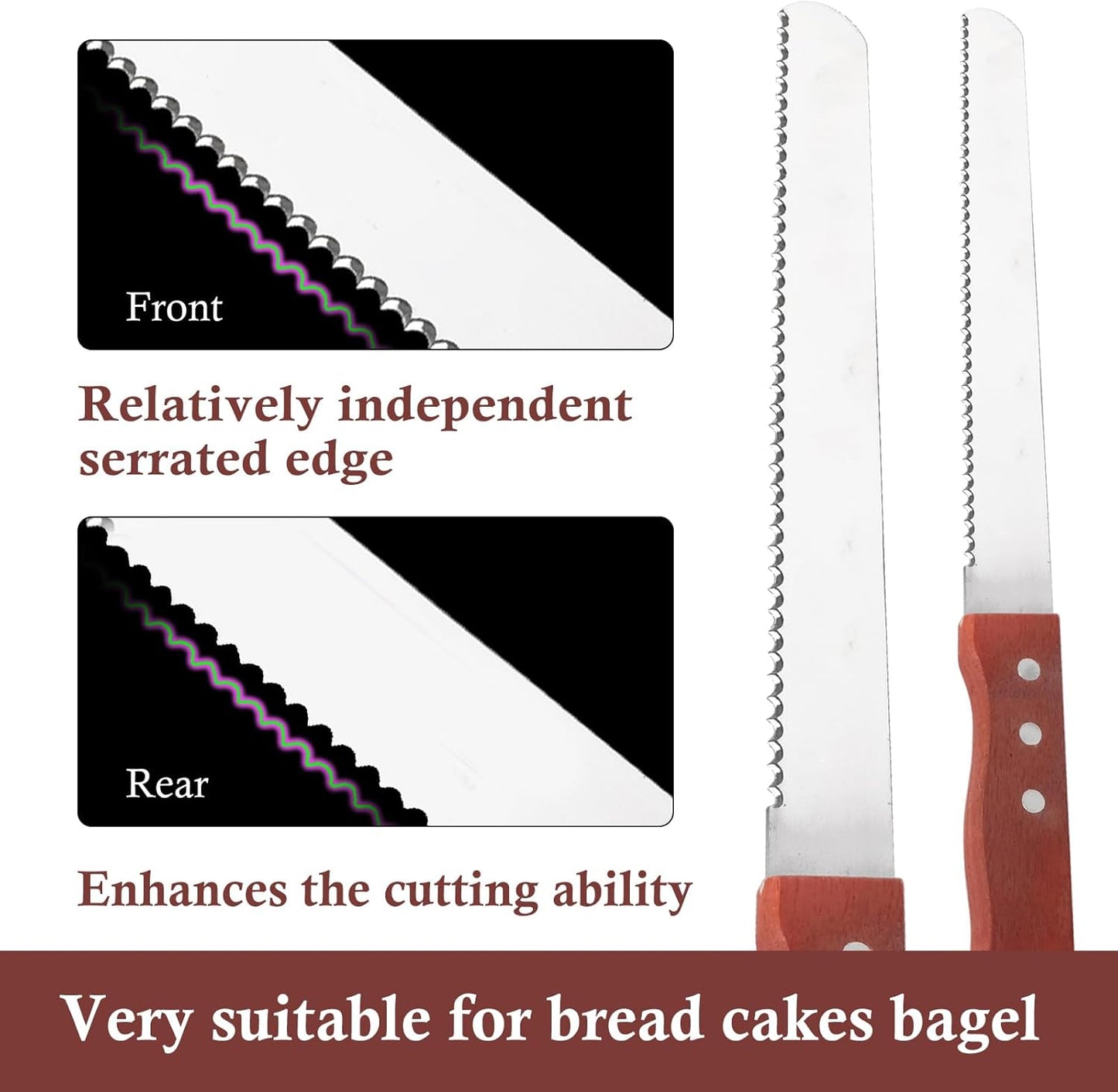 Bread Knife, Stainless Steel Serrated Bread Knife for Homemade Bread, Cakes & Bagels, 10 Inch Kitchens Knifes Saw Breads Cutter, Bagel Sourdough Slicer Knifes with Wooden Handle
