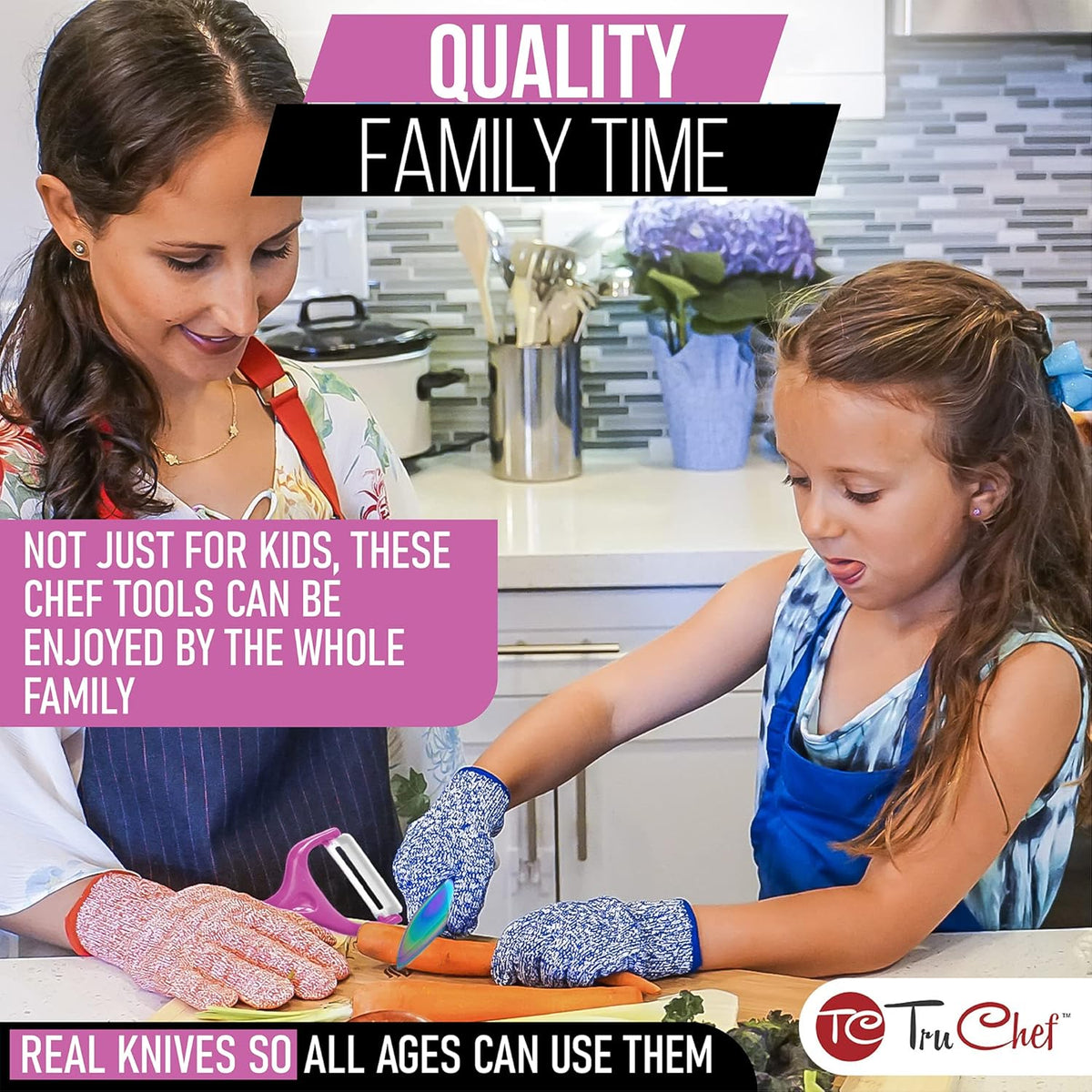 5-Piece Kids Knife Set for Real Cooking | Stainless Steel Chef, Paring & Serrated Knives with Peeler & Holder | Safe Junior Chef Cooking Set for Kids (5 pcs, Pink)
