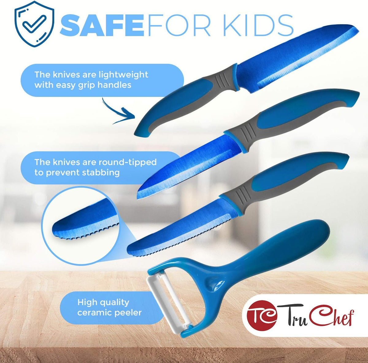 5-Piece Kids Knife Set for Real Cooking | Stainless Steel Chef, Paring & Serrated Knives with Peeler & Holder | Safe Junior Chef Cooking Set for Kids (5 pcs, Pink)