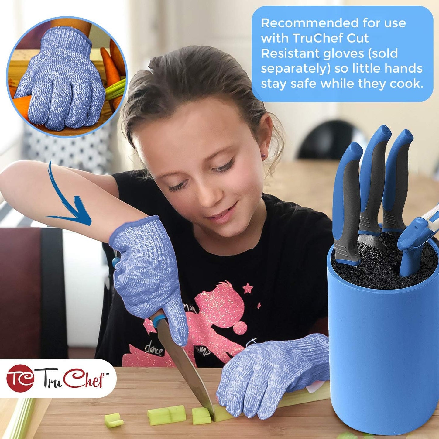 5-Piece Kids Knife Set for Real Cooking | Stainless Steel Chef, Paring & Serrated Knives with Peeler & Holder | Safe Junior Chef Cooking Set for Kids (5 pcs, Pink)