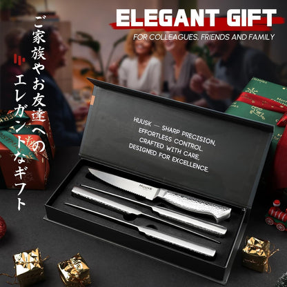 Huusk Japanese Steak Knives Set of 6, 4.5" Serrated Steak Knife Set | Stainless Steel Steaks Knives, One-Piece Structure with Anti-slip Handle, Dishwasher Safe, Homewarming Gifts for Men Women