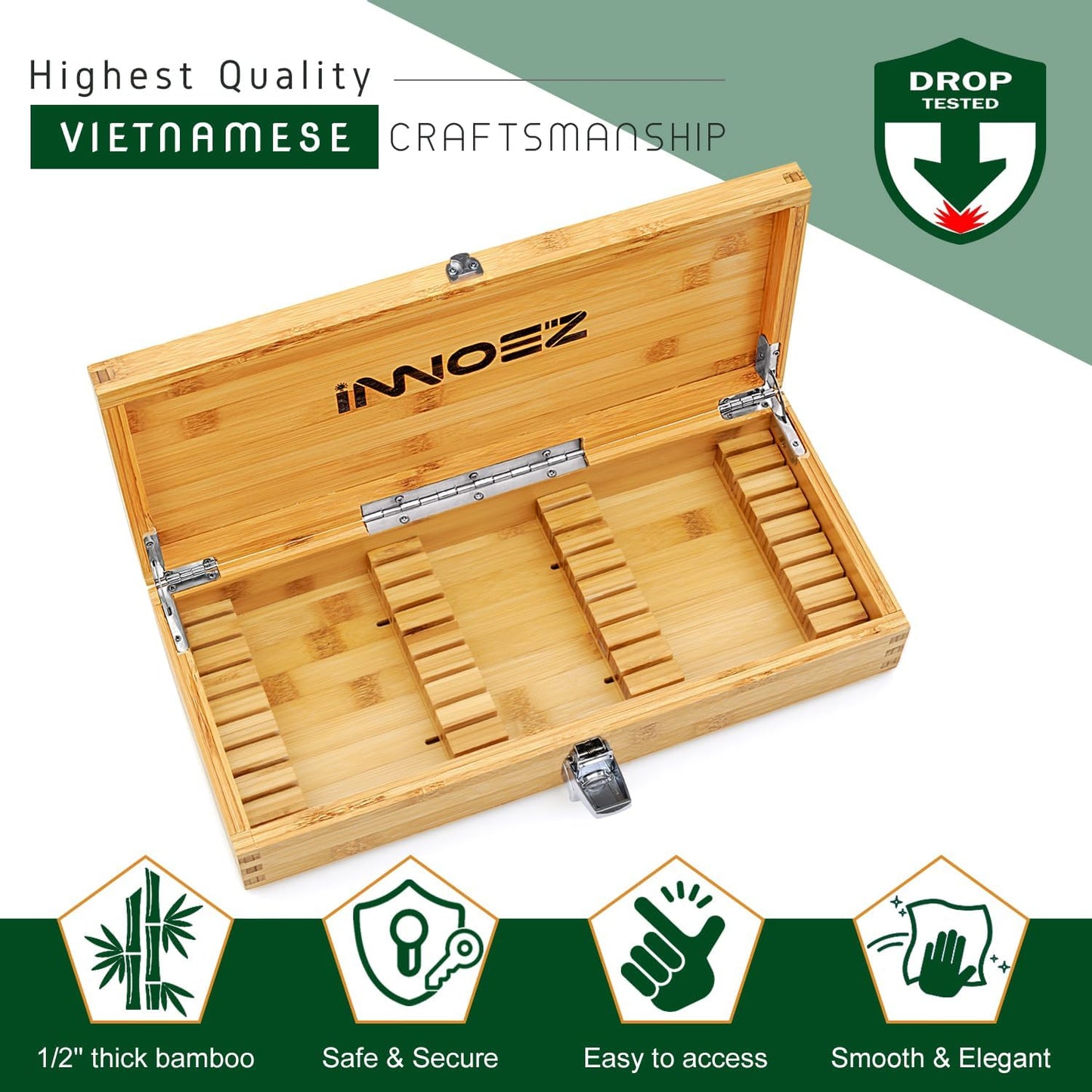 Bamboo Kitchen Knife Holder Lock Box - Knife Drawer Organizer Lockable Storage Box with Lock and Key to Keep Kids Safe from Sharp Knives. Multi Purpose Safe Box (Knives Not Included) (Large)