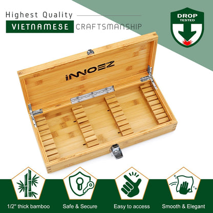 Bamboo Kitchen Knife Holder Lock Box - Knife Drawer Organizer Lockable Storage Box with Lock and Key to Keep Kids Safe from Sharp Knives. Multi Purpose Safe Box (Knives Not Included) (Large)