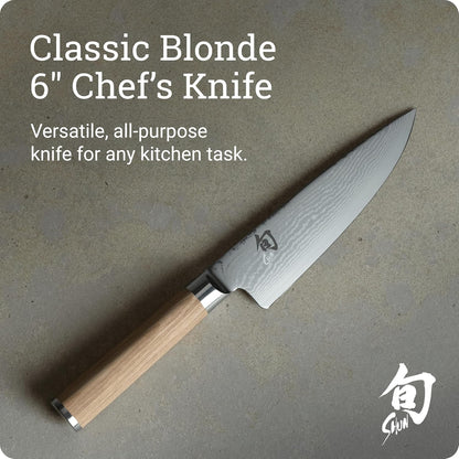 Classic 6" Chef's Knife, Handcrafted Japanese Kitchen Knife for Professional and Home Chefs, VG-MAX Core with Damascus Stainless Steel Cladding, Pakkawood Handle