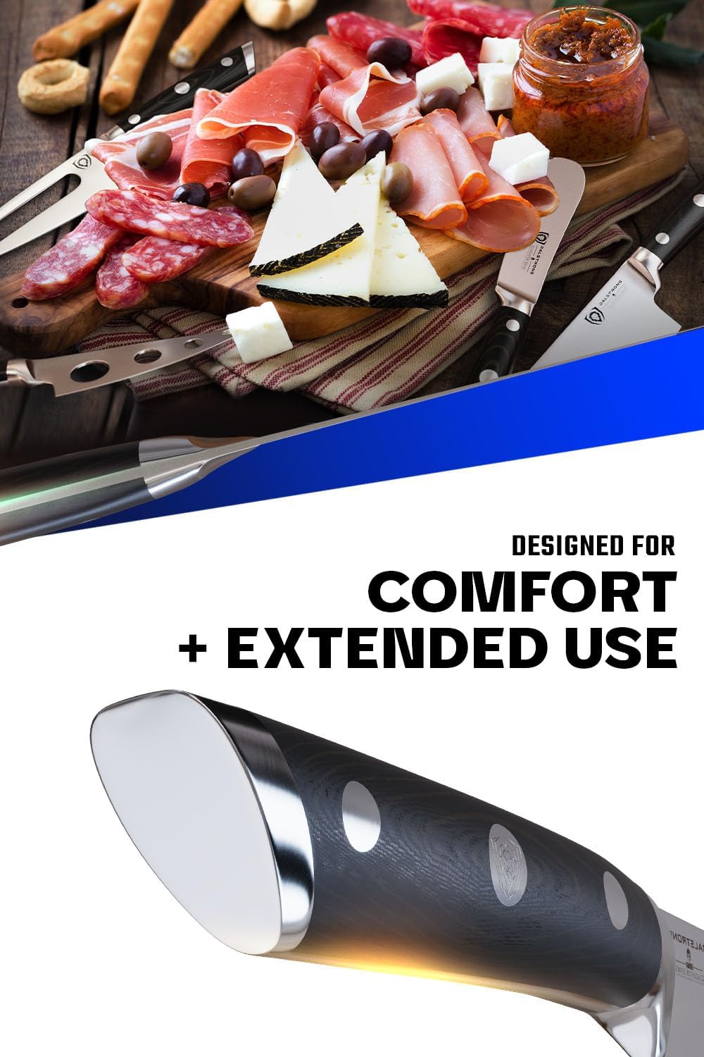 Charcuterie & Cheese Knife Set-4pc-Gladiator Series Elite-Mini Cleaver, Serrated,Round-Tip,Forked Cheese Knives Set-G10 Handle-Soft & Hard Cheese-Sheath-NSF Certified