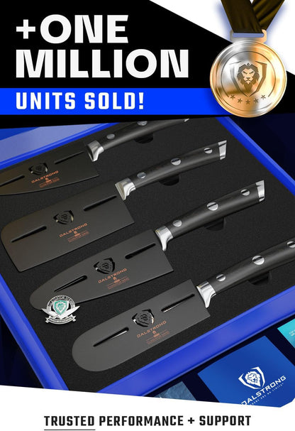 Charcuterie & Cheese Knife Set-4pc-Gladiator Series Elite-Mini Cleaver, Serrated,Round-Tip,Forked Cheese Knives Set-G10 Handle-Soft & Hard Cheese-Sheath-NSF Certified