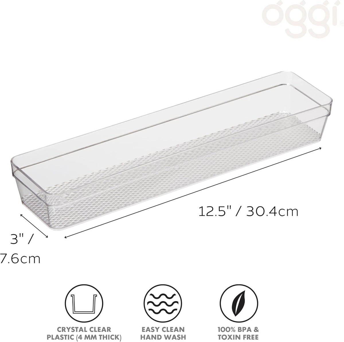 Clear Drawer Organizer - 3" X 12.5" - Ideal for Organizing Kitchen Drawers, Office, Desk, Silverware, Kitchen Utensils, Cosmetics and Bathrooms