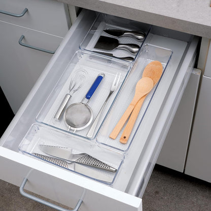 Clear Drawer Organizer - 3" X 12.5" - Ideal for Organizing Kitchen Drawers, Office, Desk, Silverware, Kitchen Utensils, Cosmetics and Bathrooms