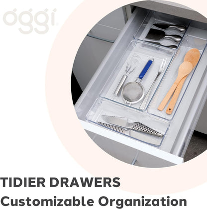 Clear Drawer Organizer - 3" X 12.5" - Ideal for Organizing Kitchen Drawers, Office, Desk, Silverware, Kitchen Utensils, Cosmetics and Bathrooms