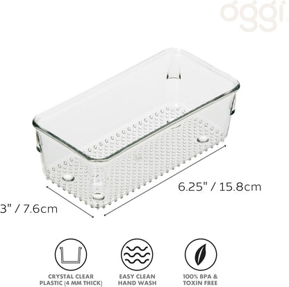 Clear Drawer Organizer - 3" X 12.5" - Ideal for Organizing Kitchen Drawers, Office, Desk, Silverware, Kitchen Utensils, Cosmetics and Bathrooms