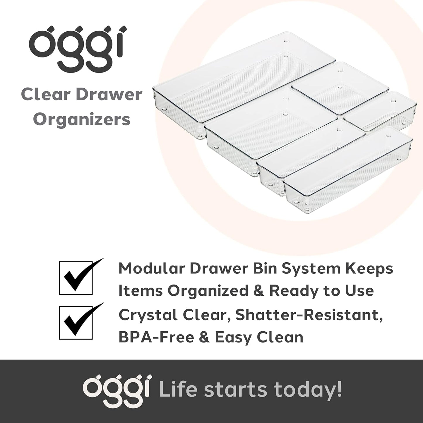 Clear Drawer Organizer - 3" X 12.5" - Ideal for Organizing Kitchen Drawers, Office, Desk, Silverware, Kitchen Utensils, Cosmetics and Bathrooms