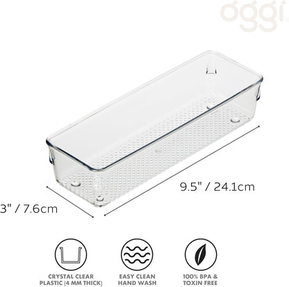 Clear Drawer Organizer - 3" X 12.5" - Ideal for Organizing Kitchen Drawers, Office, Desk, Silverware, Kitchen Utensils, Cosmetics and Bathrooms