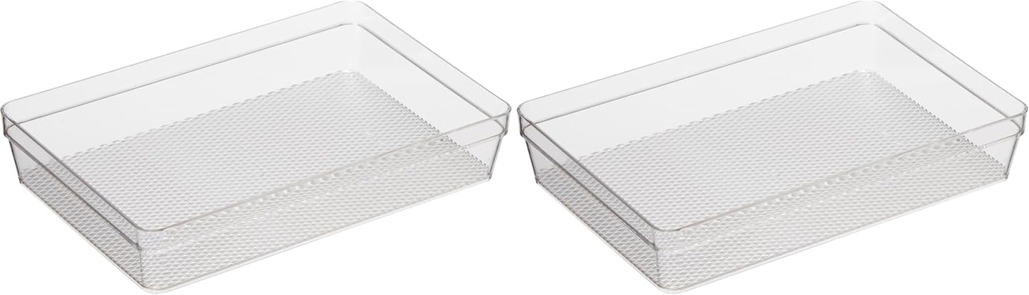 Clear Drawer Organizer - 3" X 12.5" - Ideal for Organizing Kitchen Drawers, Office, Desk, Silverware, Kitchen Utensils, Cosmetics and Bathrooms
