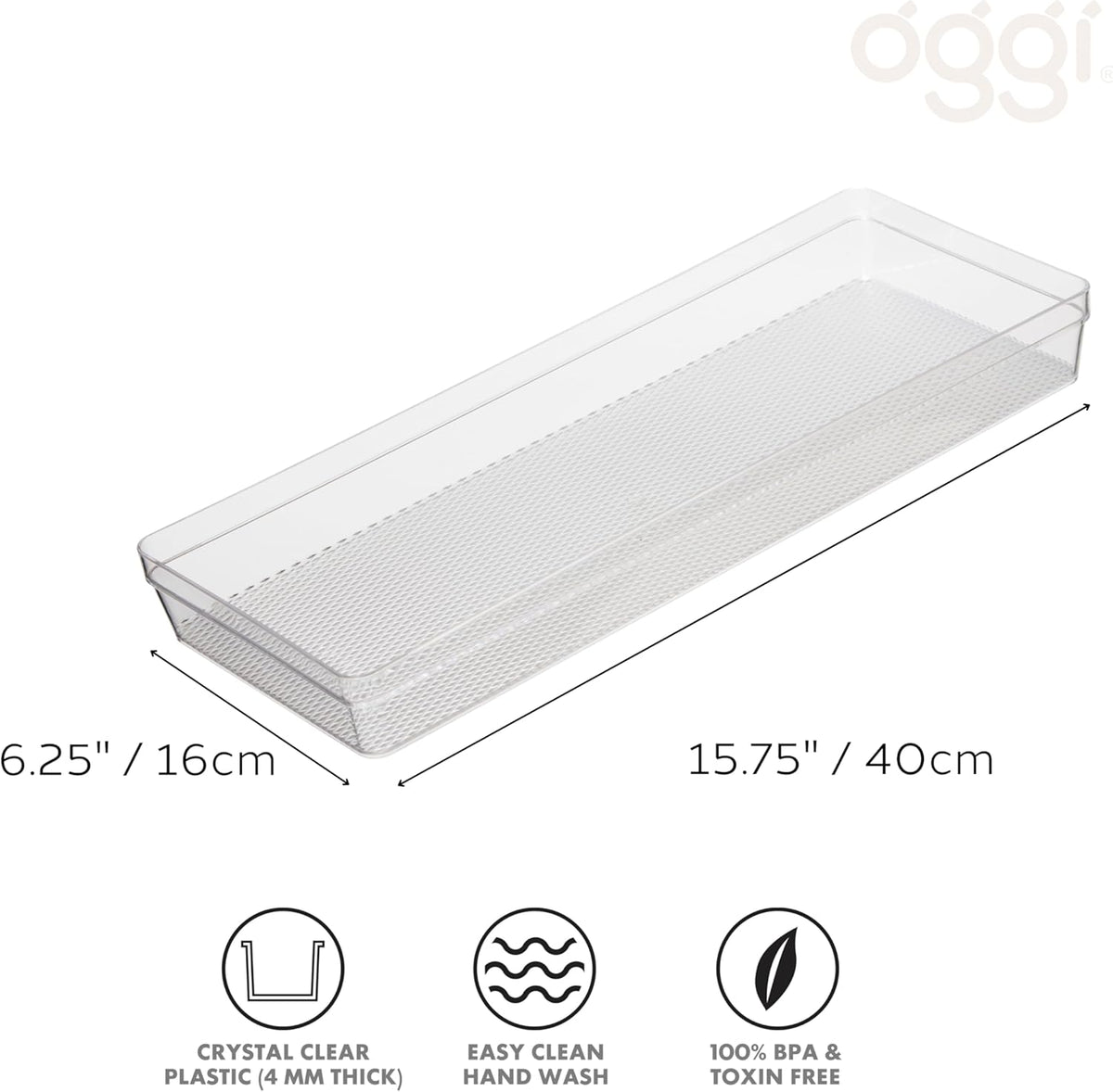 Clear Drawer Organizer - 3" X 12.5" - Ideal for Organizing Kitchen Drawers, Office, Desk, Silverware, Kitchen Utensils, Cosmetics and Bathrooms