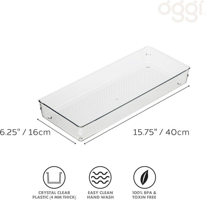 Clear Drawer Organizer - 3" X 12.5" - Ideal for Organizing Kitchen Drawers, Office, Desk, Silverware, Kitchen Utensils, Cosmetics and Bathrooms